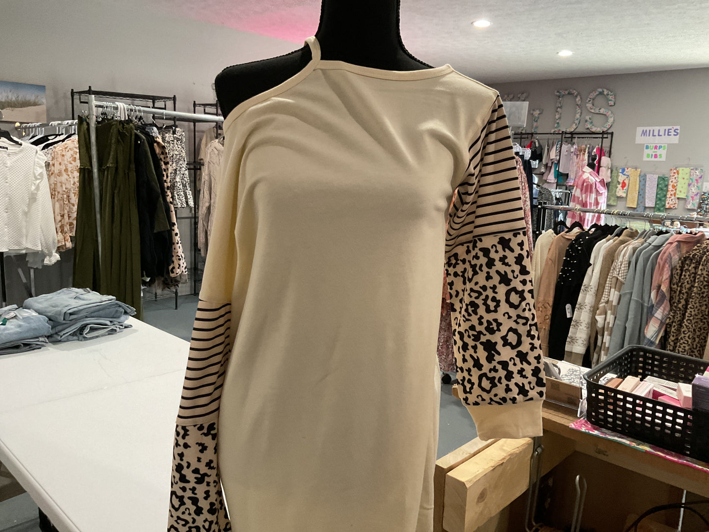 Khaki leopard cold shoulder tunic