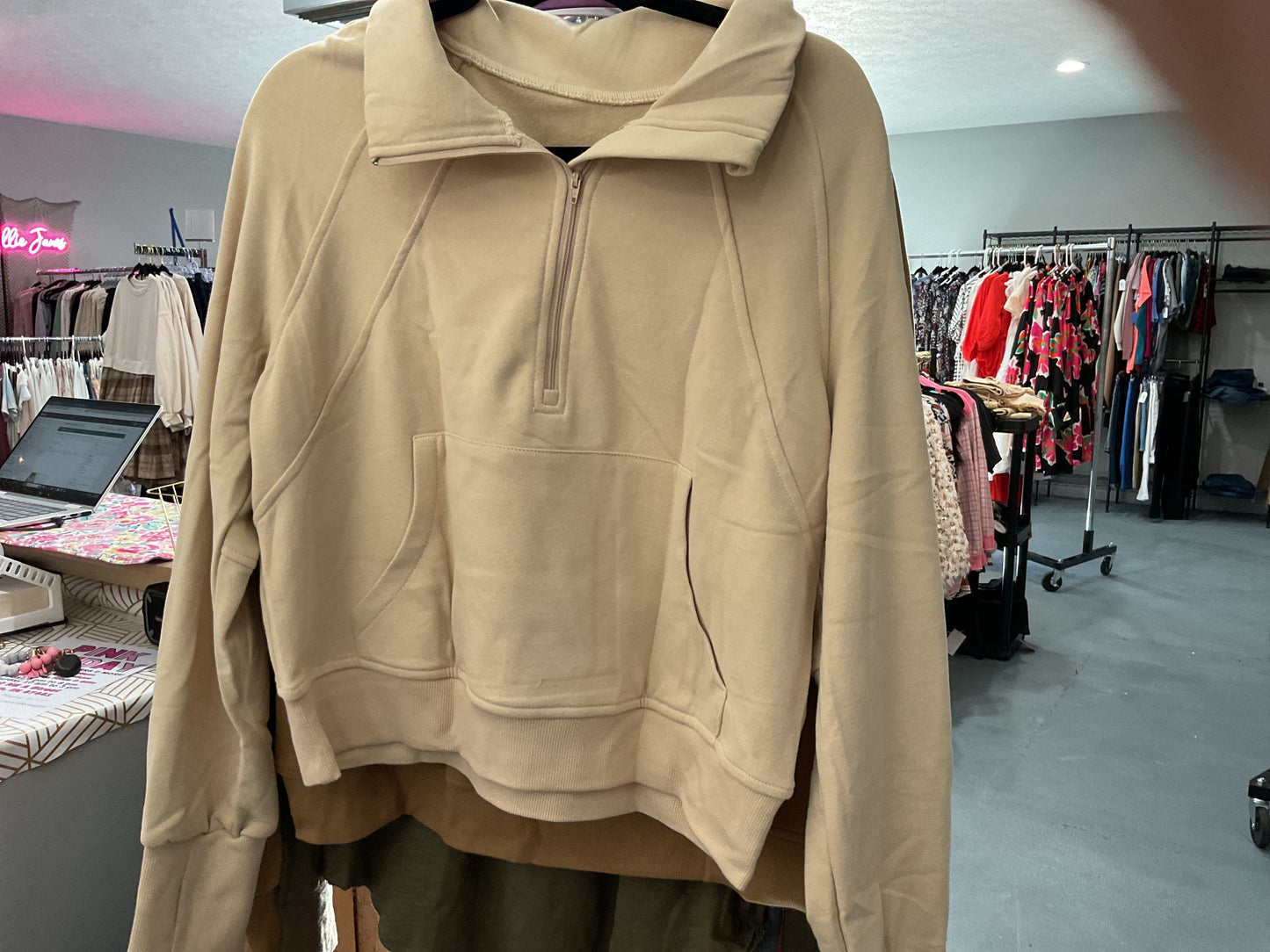 Khaki fleeced lined zip up