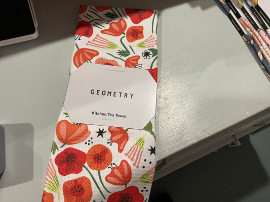 Geometry tea towel poppy power