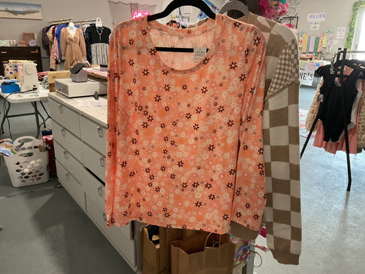 Orange Floral Long Sleeve