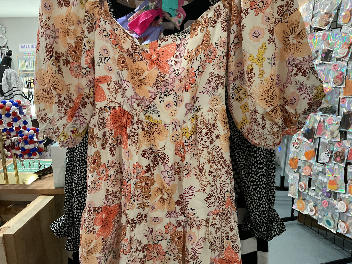 Puffy sleeve fall floral dress