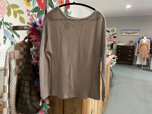 Grey Waffle Knit Drop Shoulder top