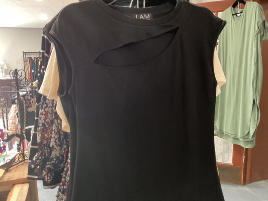 Black slash neckline shirt