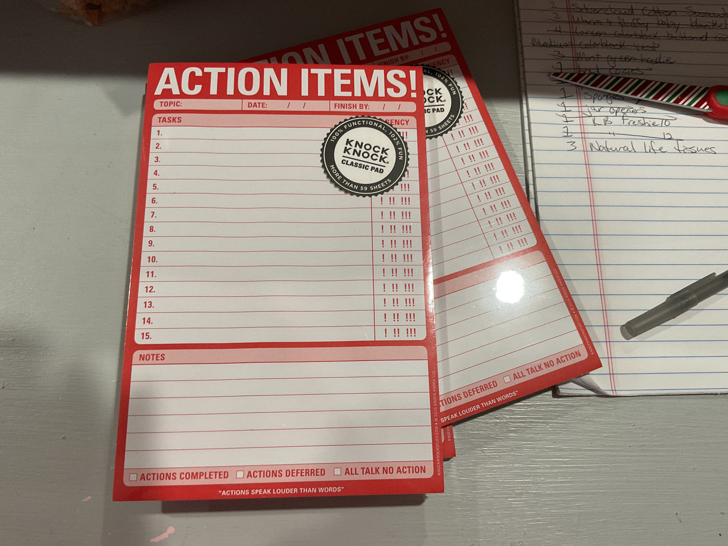 Action items notepad