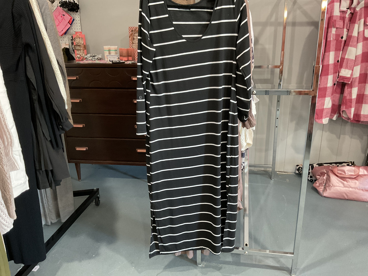 Black white striped maxi dress