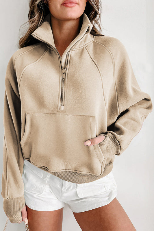 Khaki fleece lined zip up