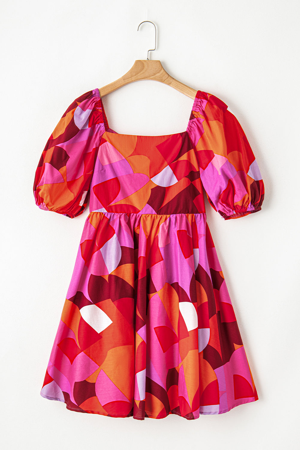 Ava Red Abstract Puff Sleeve Dress