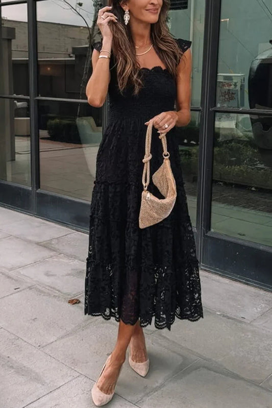 Ella Black Lace Midi Dress