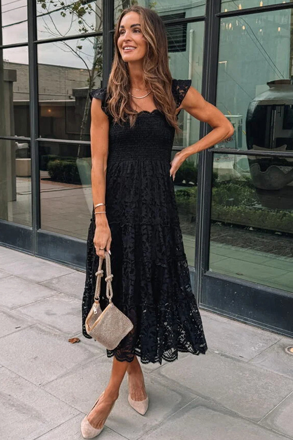 Ella Black Lace Midi Dress