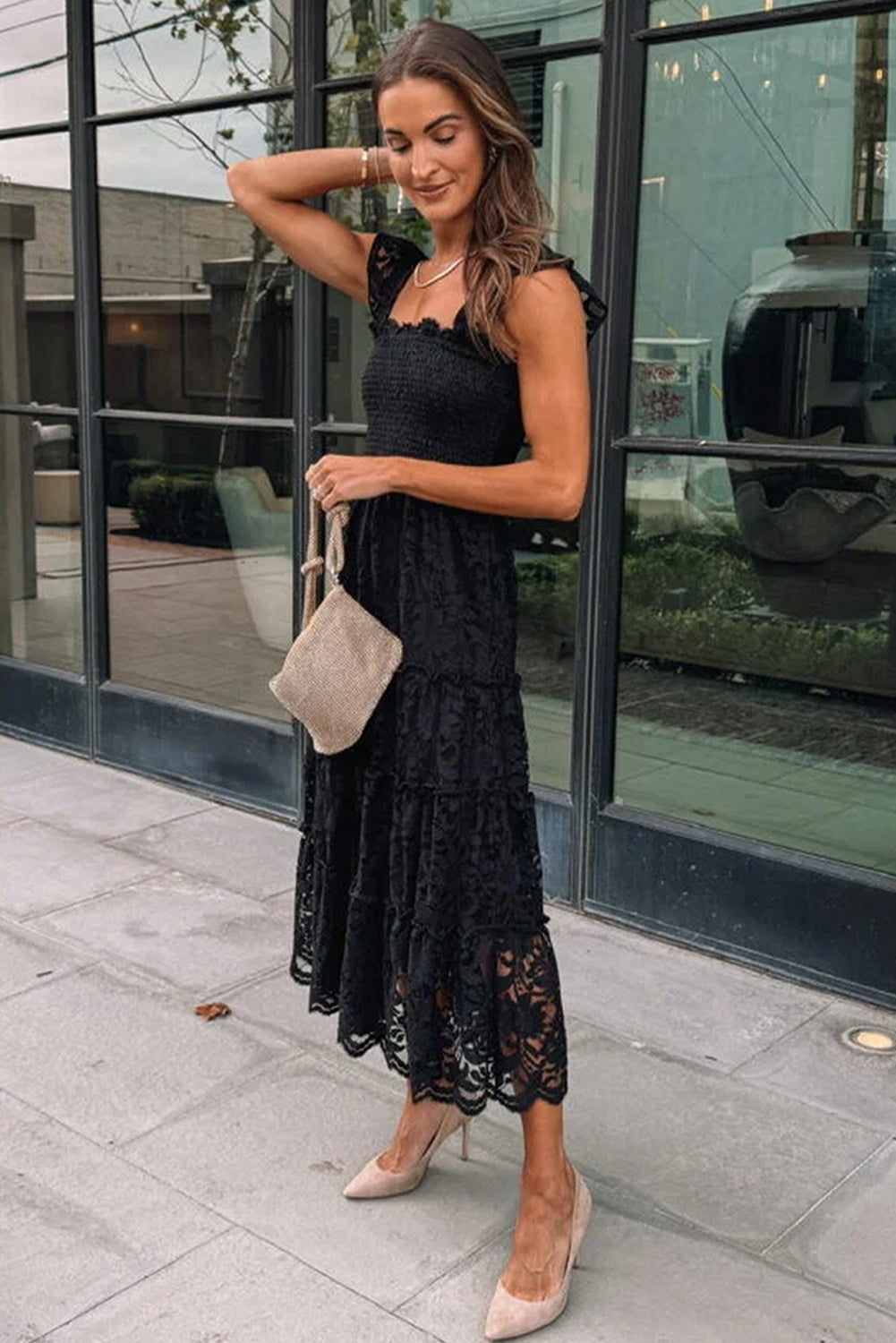 Ella Black Lace Midi Dress