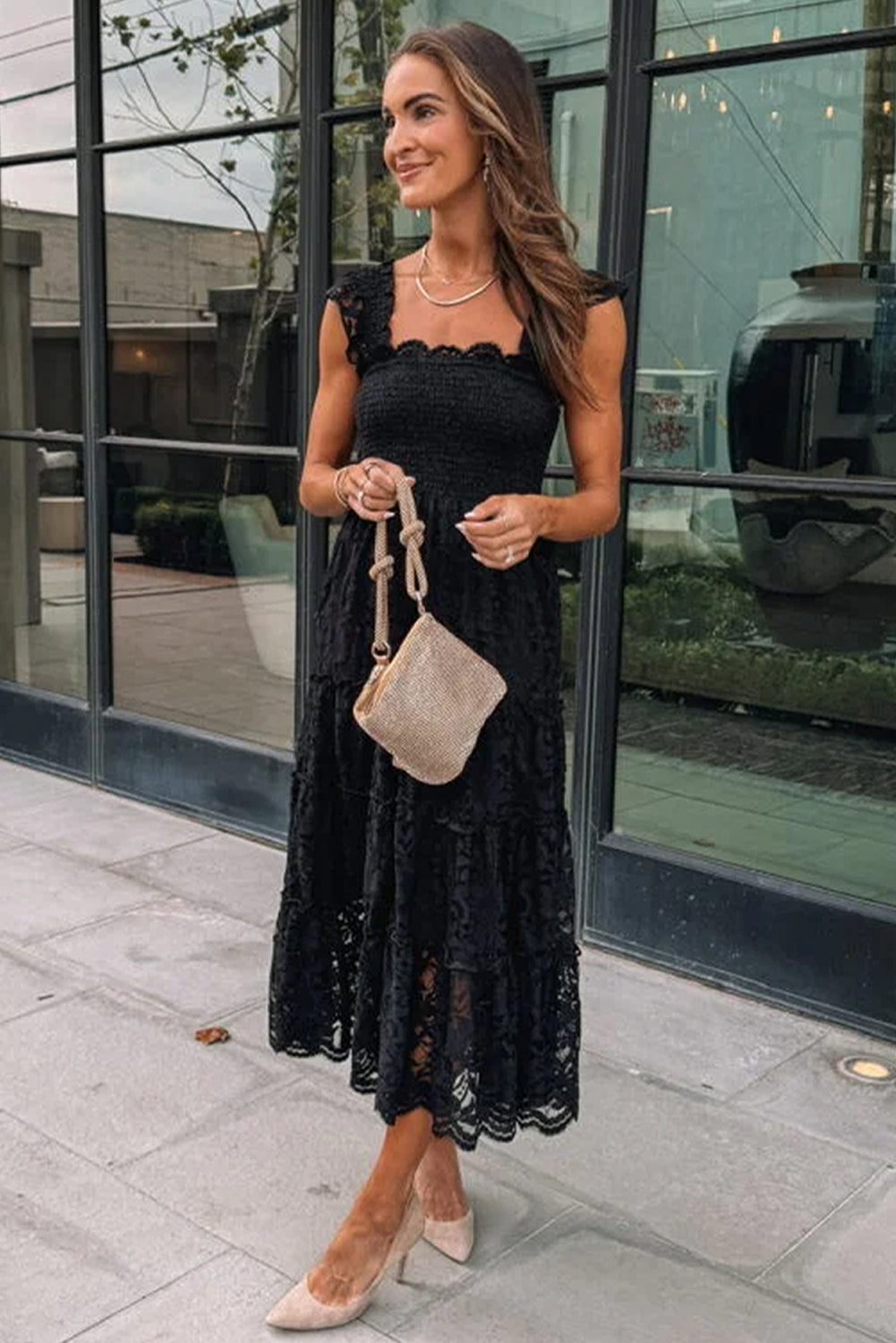 Ella Black Lace Midi Dress