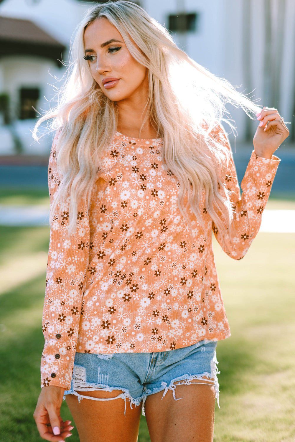 Orange Floral Long Sleeve Shirt