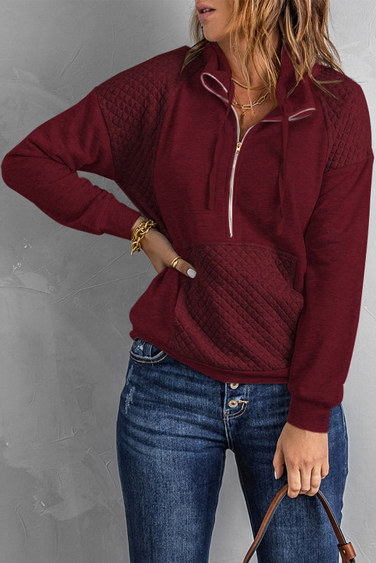 Wine Quilted Half Zip Sweatshirt