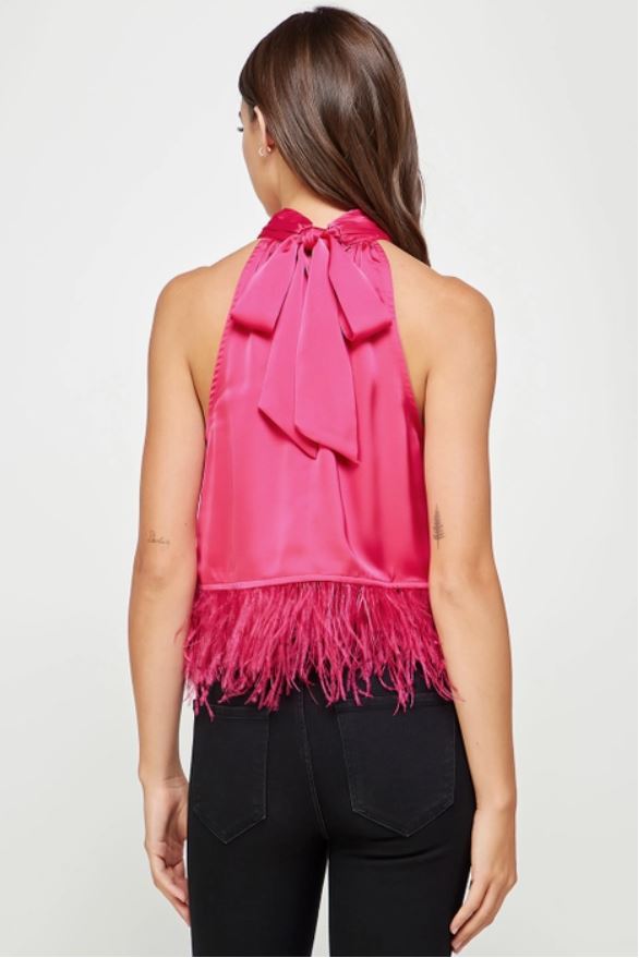 Paris Feathered Satin Halter Top