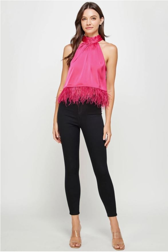 Paris Feathered Satin Halter Top